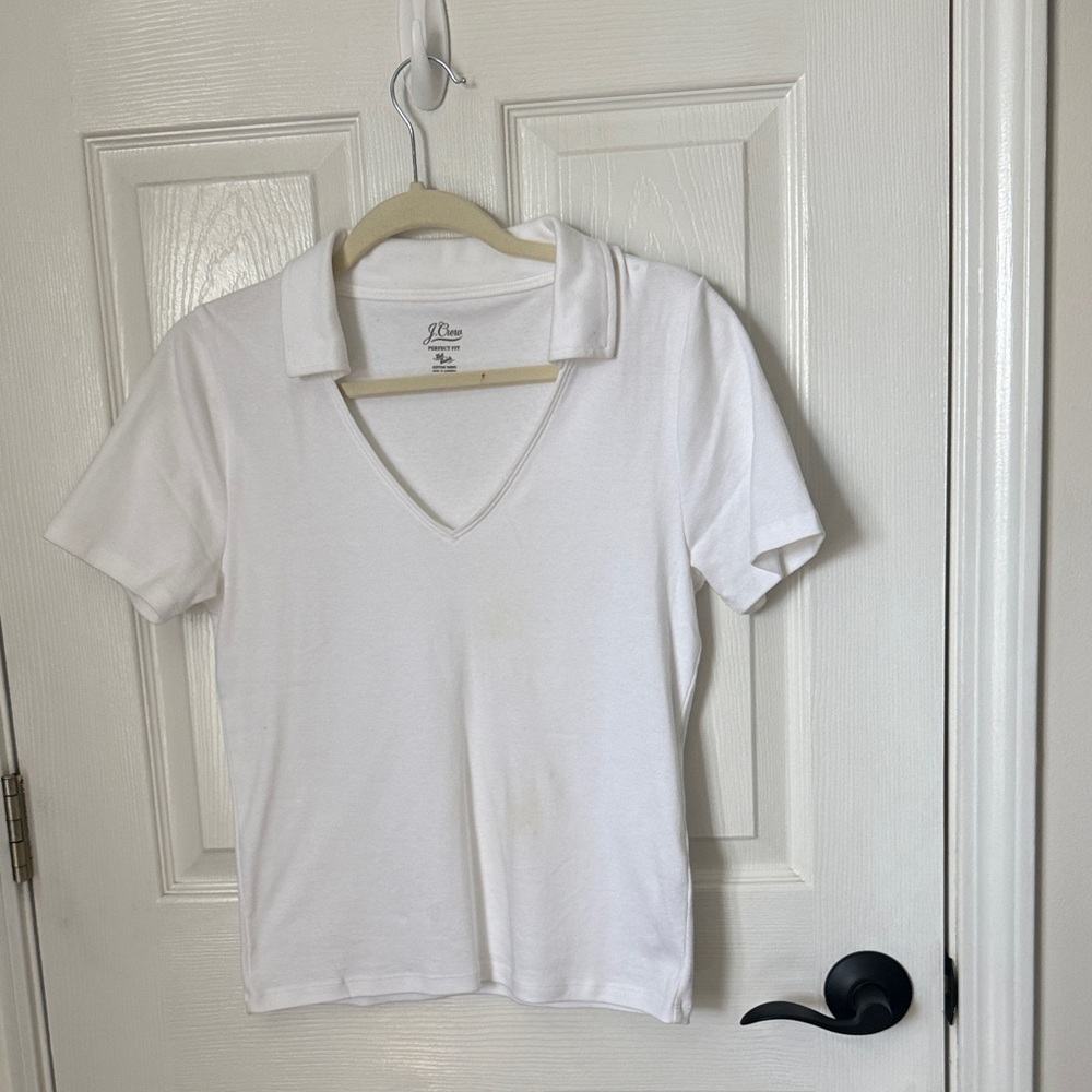 J. Crew White V-Neck Polo Shirt